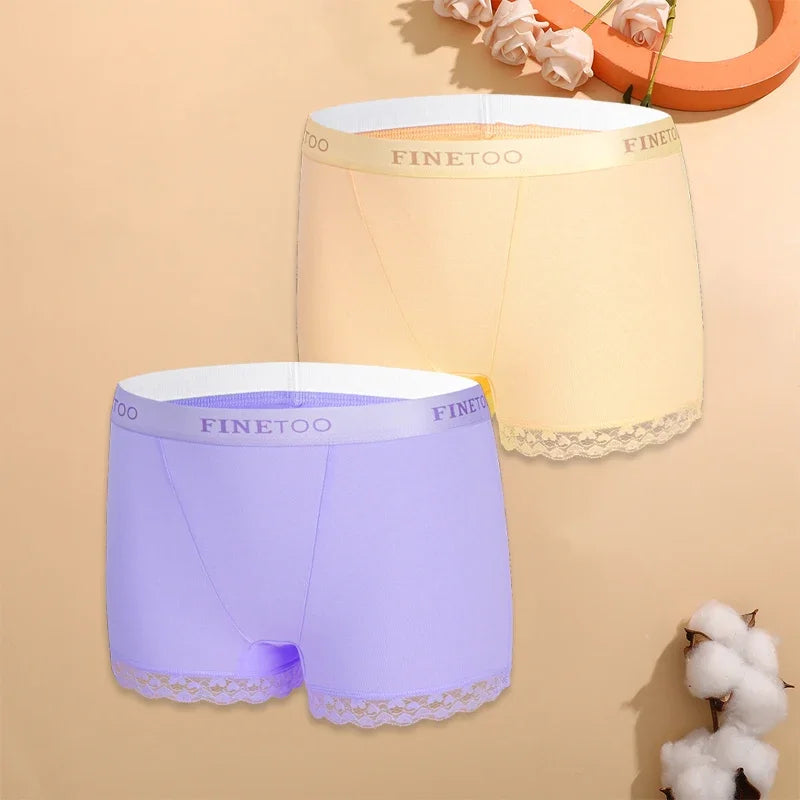 2Pcs Cotton Lace Floral Boyshorts Underwear for Women Sexy Letter Belt