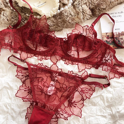 French Underwear Set Sexy Lace Flowers