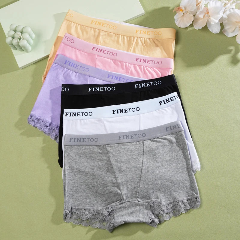 2Pcs Cotton Lace Floral Boyshorts Underwear for Women Sexy Letter Belt