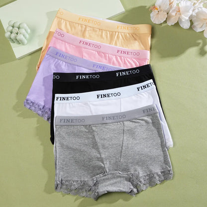 2Pcs Cotton Lace Floral Boyshorts Underwear for Women Sexy Letter Belt