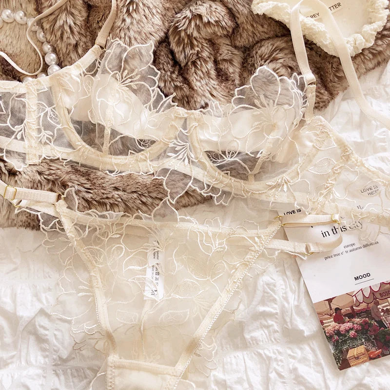 French Underwear Set Sexy Lace Flowers