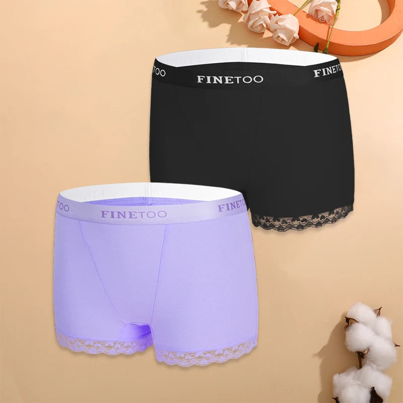 2Pcs Cotton Lace Floral Boyshorts Underwear for Women Sexy Letter Belt