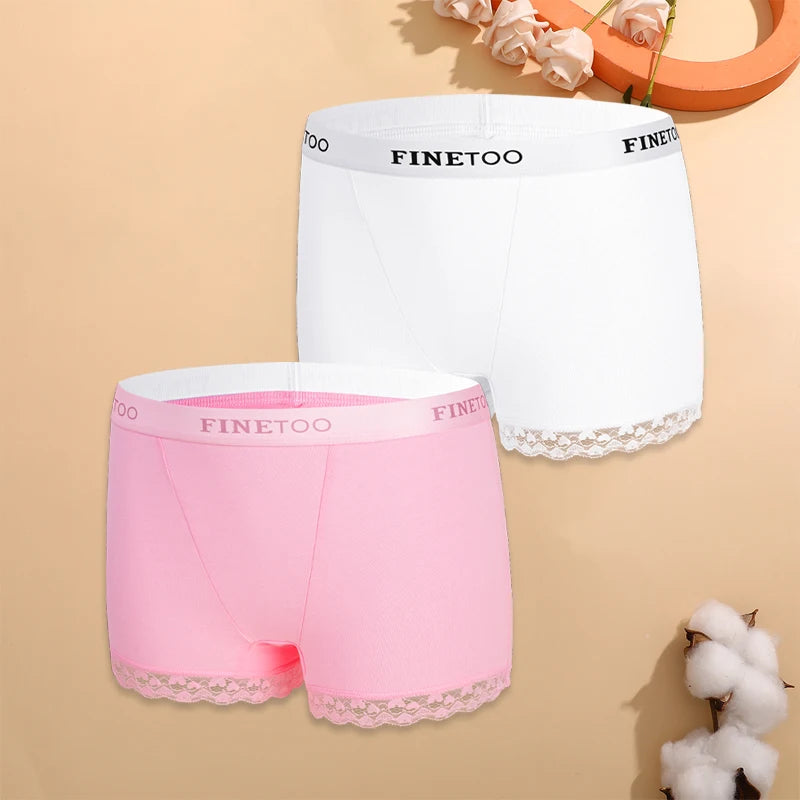 2Pcs Cotton Lace Floral Boyshorts Underwear for Women Sexy Letter Belt