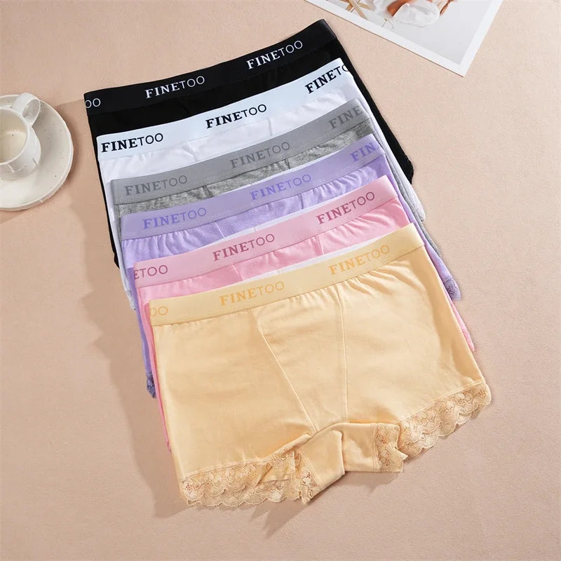 2Pcs Cotton Lace Floral Boyshorts Underwear for Women Sexy Letter Belt