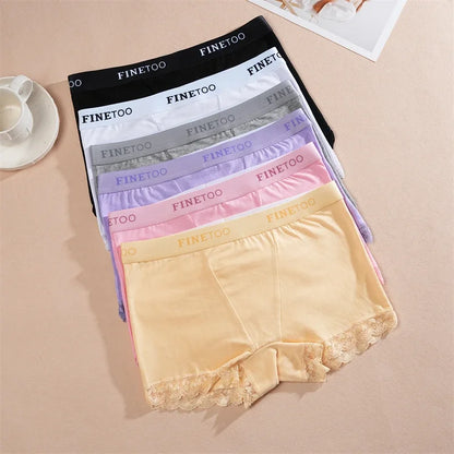 2Pcs Cotton Lace Floral Boyshorts Underwear for Women Sexy Letter Belt