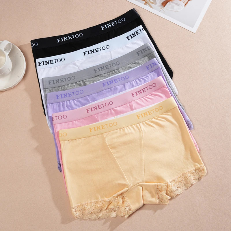 2Pcs Cotton Lace Floral Boyshorts Underwear for Women Sexy Letter Belt