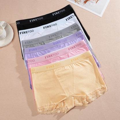 2Pcs Cotton Lace Floral Boyshorts Underwear for Women Sexy Letter Belt