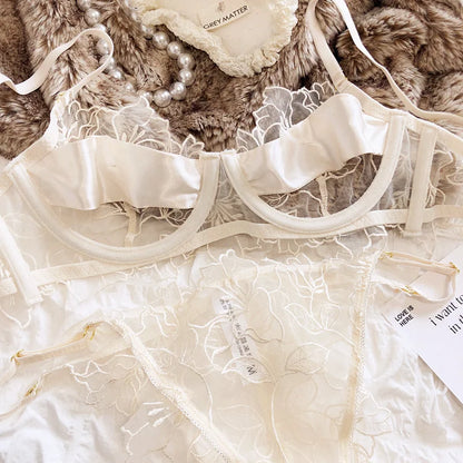 French Underwear Set Sexy Lace Flowers