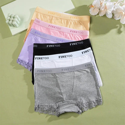 2Pcs Cotton Lace Floral Boyshorts Underwear for Women Sexy Letter Belt