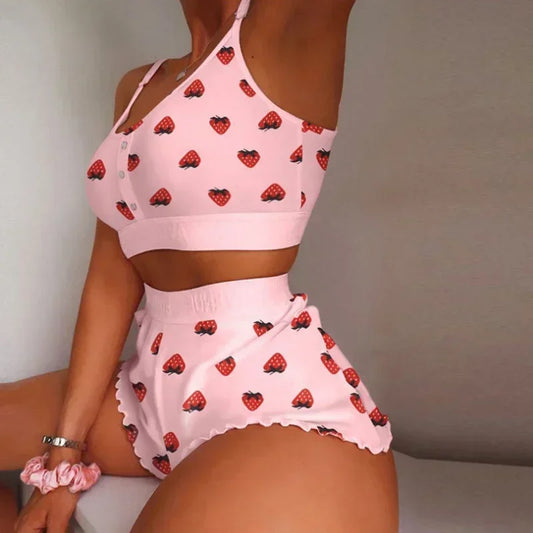 Women Sleepwear Lips Butterfly Pajamas Set