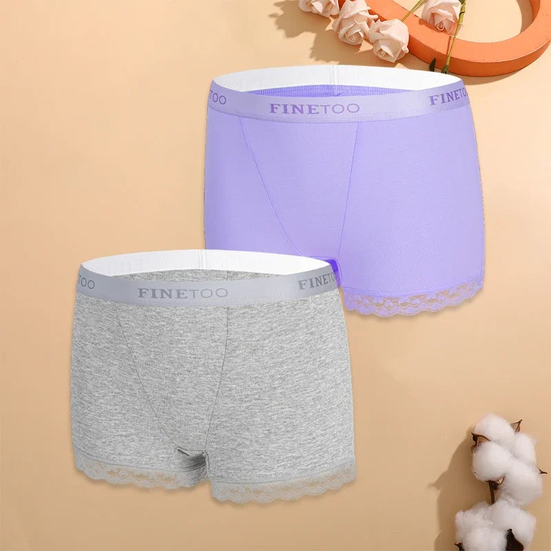 2Pcs Cotton Lace Floral Boyshorts Underwear for Women Sexy Letter Belt