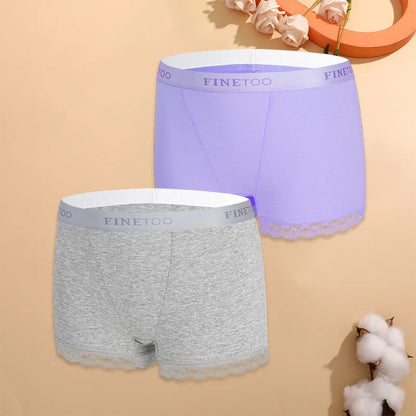 2Pcs Cotton Lace Floral Boyshorts Underwear for Women Sexy Letter Belt