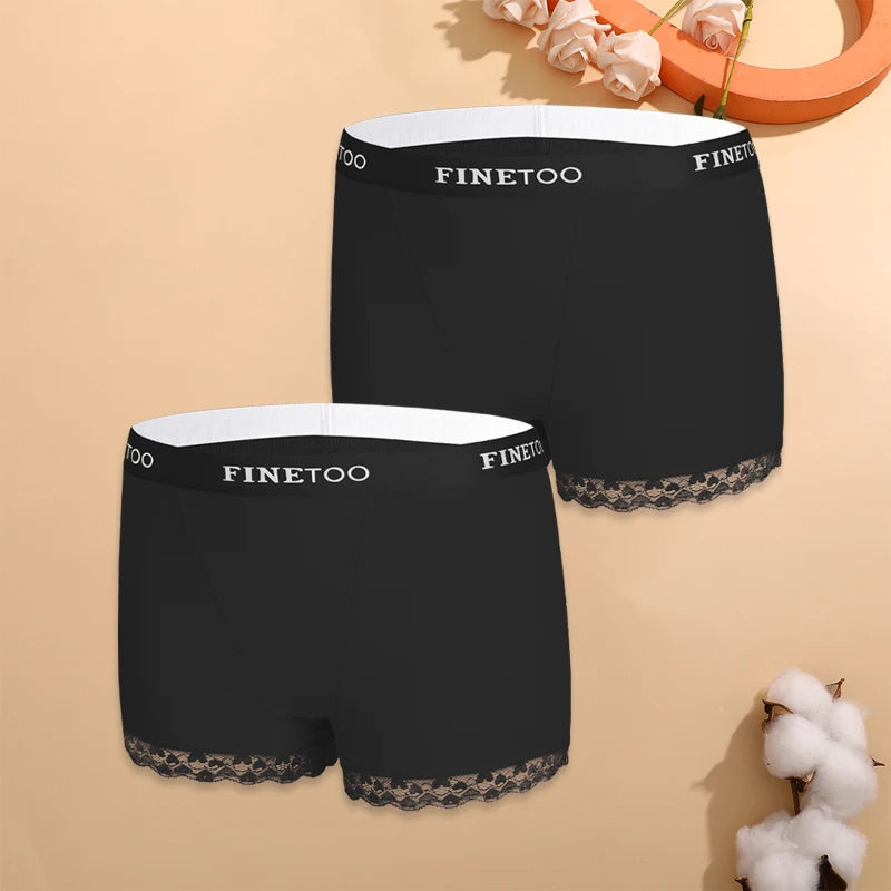 2Pcs Cotton Lace Floral Boyshorts Underwear for Women Sexy Letter Belt