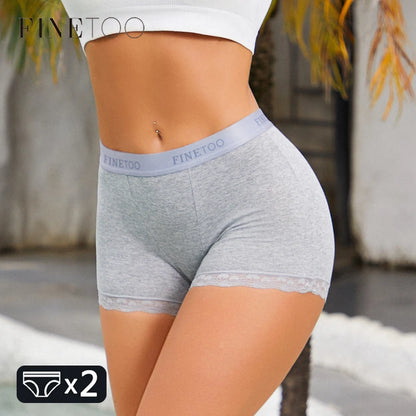 2Pcs Cotton Lace Floral Boyshorts Underwear for Women Sexy Letter Belt