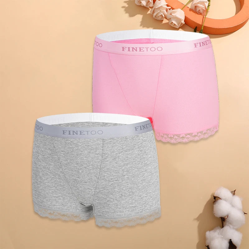 2Pcs Cotton Lace Floral Boyshorts Underwear for Women Sexy Letter Belt