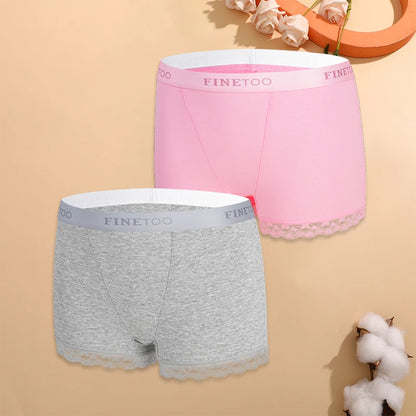 2Pcs Cotton Lace Floral Boyshorts Underwear for Women Sexy Letter Belt