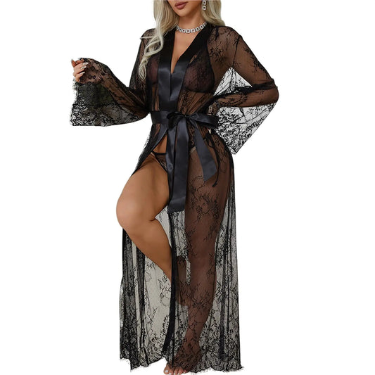 Sheer Lace Robe Long See Through Kimono