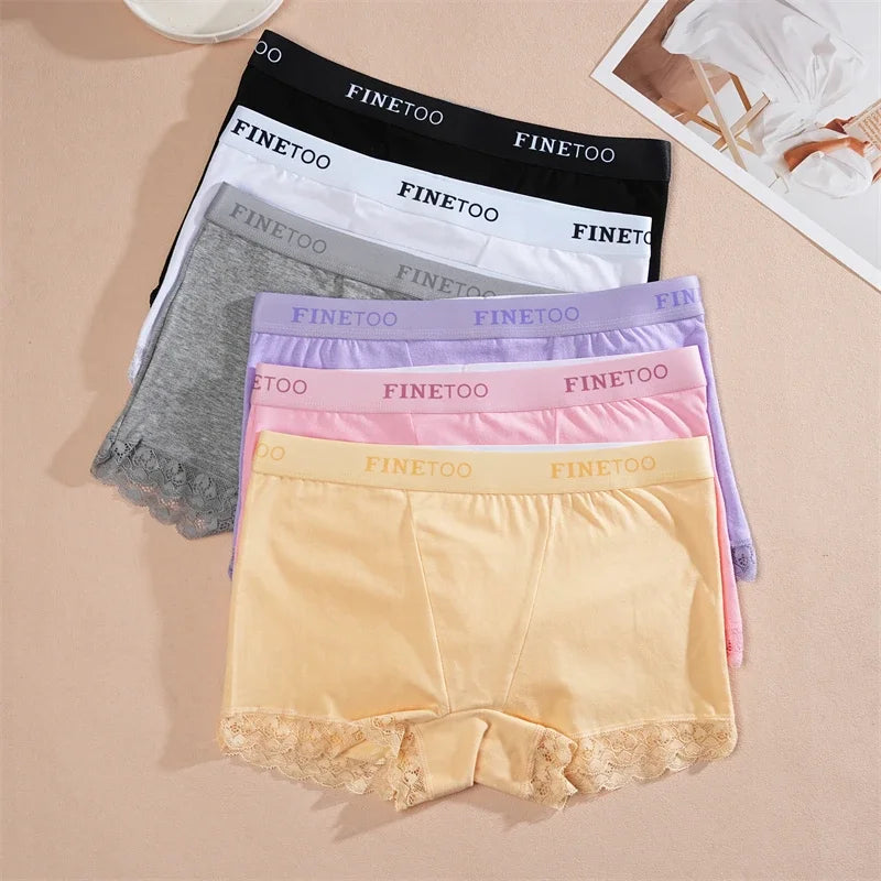 2Pcs Cotton Lace Floral Boyshorts Underwear for Women Sexy Letter Belt