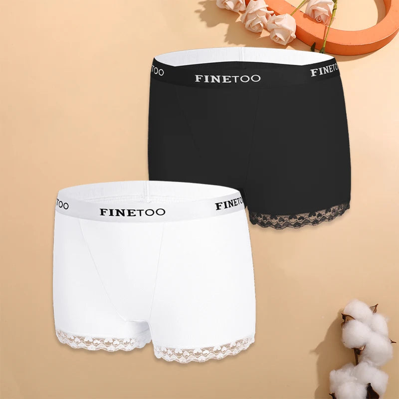 2Pcs Cotton Lace Floral Boyshorts Underwear for Women Sexy Letter Belt