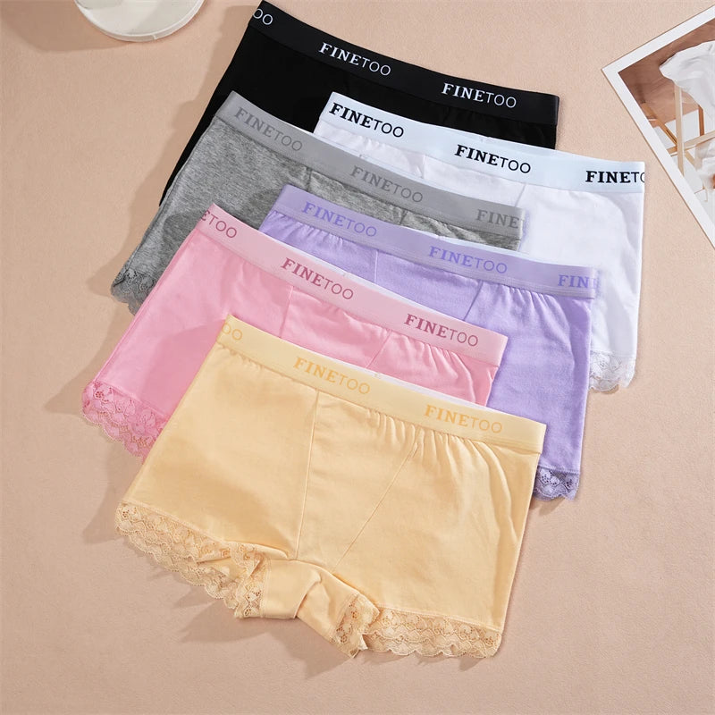 2Pcs Cotton Lace Floral Boyshorts Underwear for Women Sexy Letter Belt