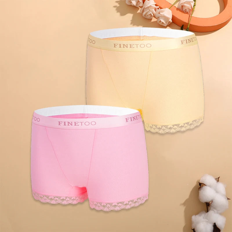 2Pcs Cotton Lace Floral Boyshorts Underwear for Women Sexy Letter Belt