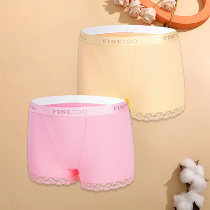 2Pcs Cotton Lace Floral Boyshorts Underwear for Women Sexy Letter Belt