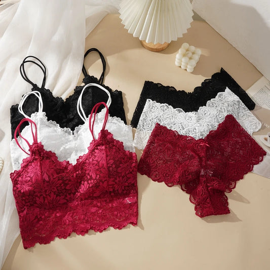 Lace Bra Suit Solid Set