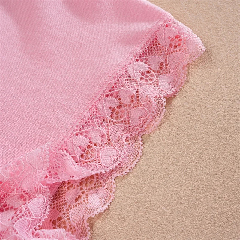 2Pcs Cotton Lace Floral Boyshorts Underwear for Women Sexy Letter Belt