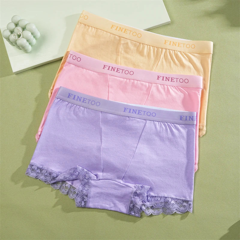 2Pcs Cotton Lace Floral Boyshorts Underwear for Women Sexy Letter Belt