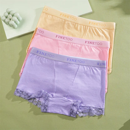 2Pcs Cotton Lace Floral Boyshorts Underwear for Women Sexy Letter Belt