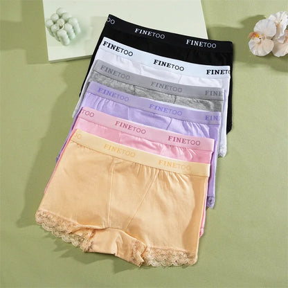 2Pcs Cotton Lace Floral Boyshorts Underwear for Women Sexy Letter Belt