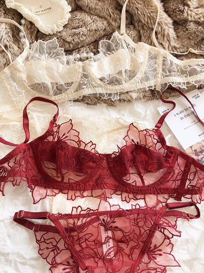 French Underwear Set Sexy Lace Flowers