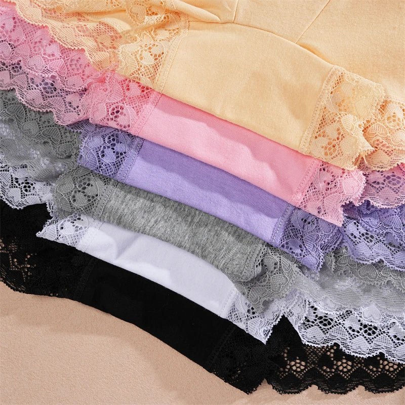 2Pcs Cotton Lace Floral Boyshorts Underwear for Women Sexy Letter Belt