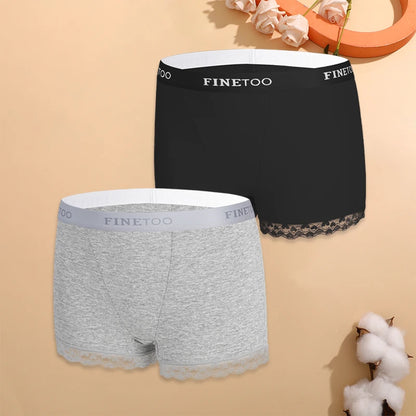 2Pcs Cotton Lace Floral Boyshorts Underwear for Women Sexy Letter Belt