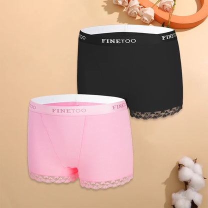 2Pcs Cotton Lace Floral Boyshorts Underwear for Women Sexy Letter Belt